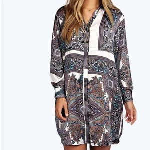 plus paisley satin button down dress